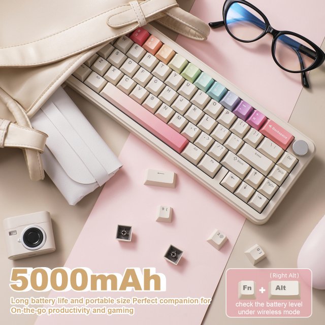 Beige Wireless Mechanical Keyboard – Tri-Mode, Hot Swappable, 65% Layout - Image 5