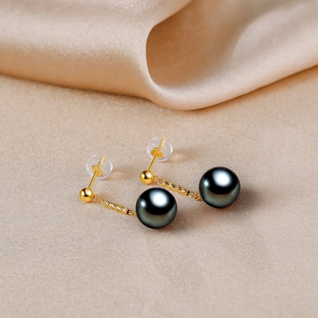 18K Gold Tahitian Black Pearl Earrings for Women – Wedding & Luxury Gift - Image 3