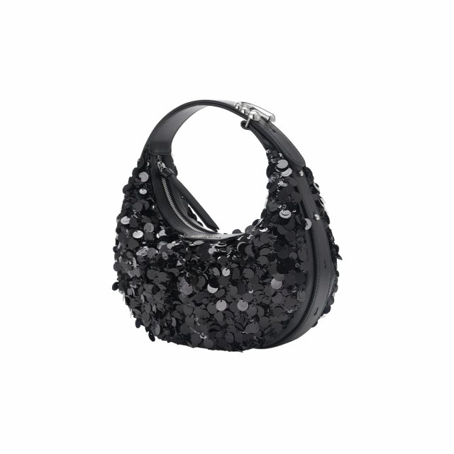 Black Sequin Half Moon Evening Bag with Split Leather - Image 3