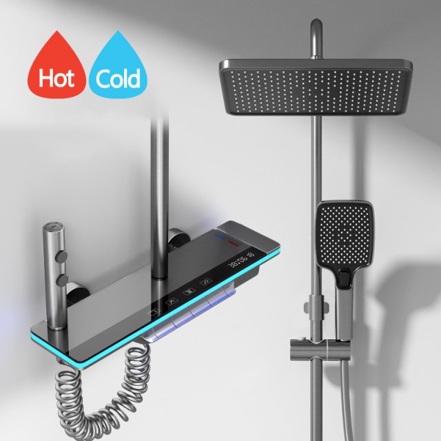 Luxury Brass Bathroom Faucet Digital Display Shower System with Rainfall Shower Set - Image 3