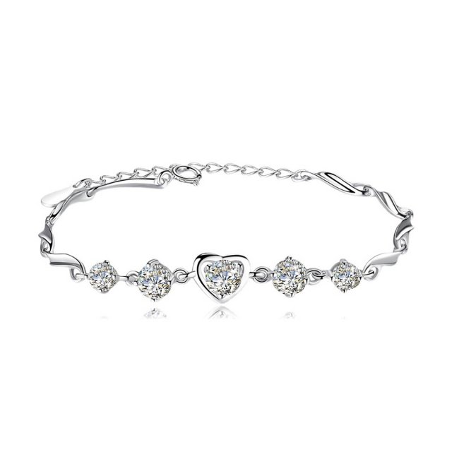 Chic 0.5 Carat 5 Stone Moissanite Bracelet for Women – Sterling Silver 925 with Heart Shaped Bangle Wedding Jewelry - Image 6