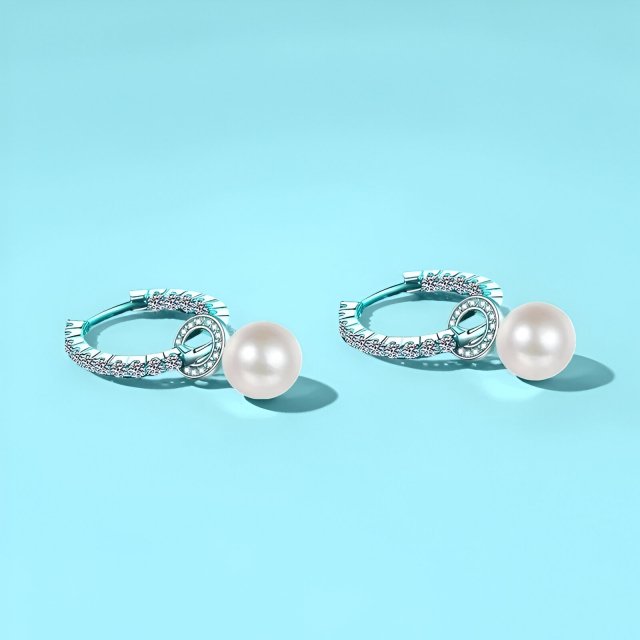 925 Sterling Silver Gold-Plated Moissanite & Pearl Ear Clips for Women - Image 3