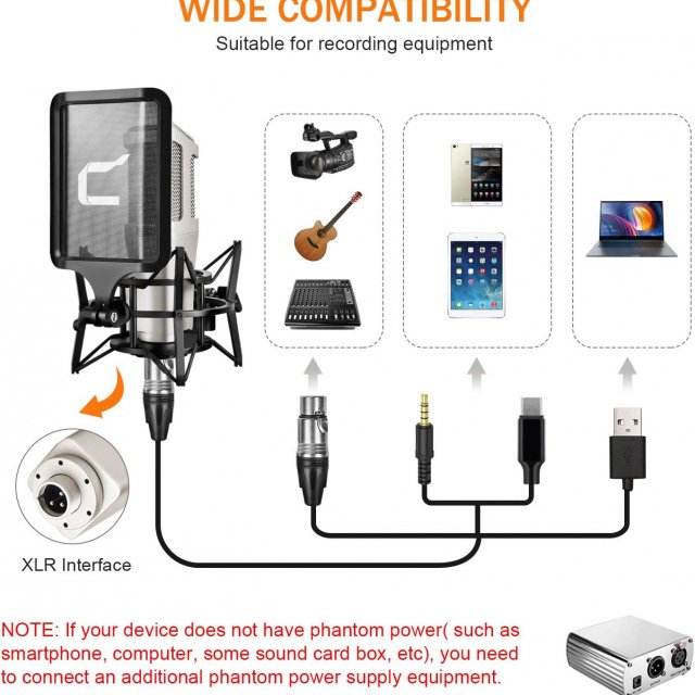 Studio Condenser Microphone with Large Diaphragm & Phantom Power Support - Image 5