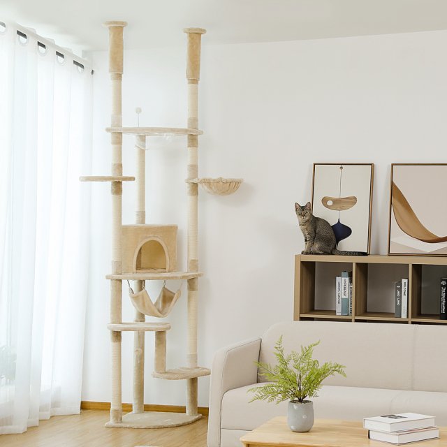 Floor to Ceiling Adjustable Cat Tree Tower with Hammock and Condo for Large Cats - Image 6