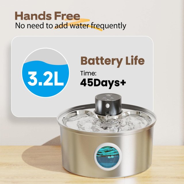 3L Wireless Stainless Steel Pet Water Fountain – Battery Powered & Ultra Quiet - Image 5