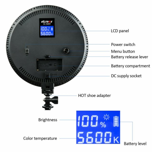 25W Dimmable LED Fill Light for Camera & Studio Photography with LCD Display - Image 4