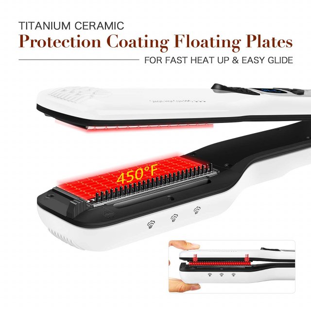 Steam Hair Straightener Brush with Ceramic Flat Iron & Ionic Heating Comb - Image 4