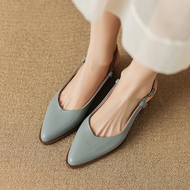 Elegant Leather Slingback Office Pumps for Women – 4cm Mid Heel Sandals - Image 3