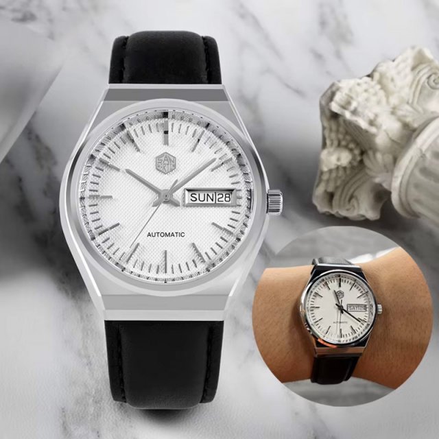 Luxury 37mm Automatic Dress Watch with Sapphire Crystal & Day-Date Display - Image 3