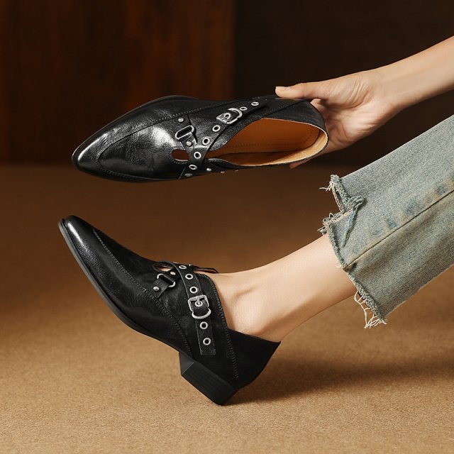 Elegant Leather Pointed Toe Pumps for Women – Mid Heel Office Shoes - Image 3