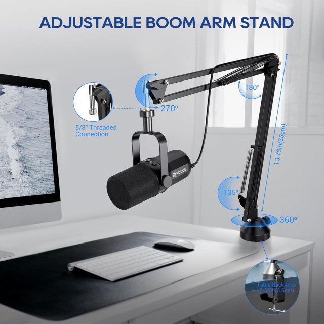 Professional USB/XLR Dynamic Microphone Kit with Arm Stand & Headset Output - Image 7