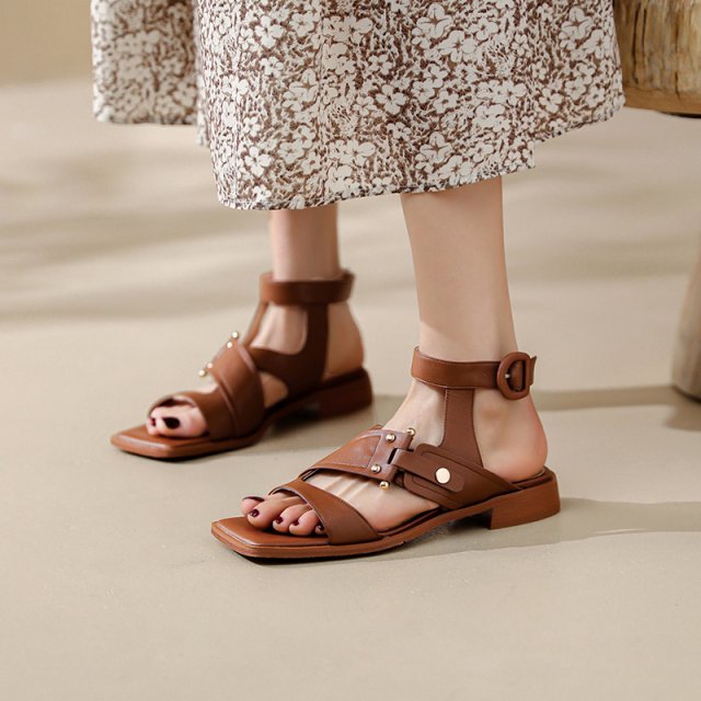 Genuine Cow Leather Gladiator Sandals for Women – Buckle Strap Summer Shoes - Image 6