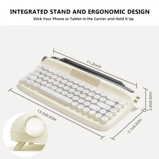Wireless Retro Typewriter Keyboard with Stand & Round Keycaps - Image 5