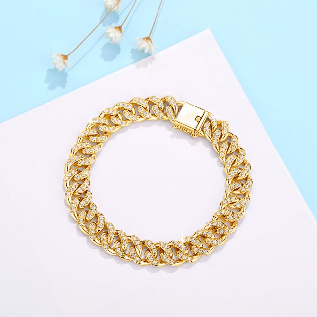 18K Gold Plated Moissanite Cuban Link Bracelet for Men and Teen Girls - Image 3
