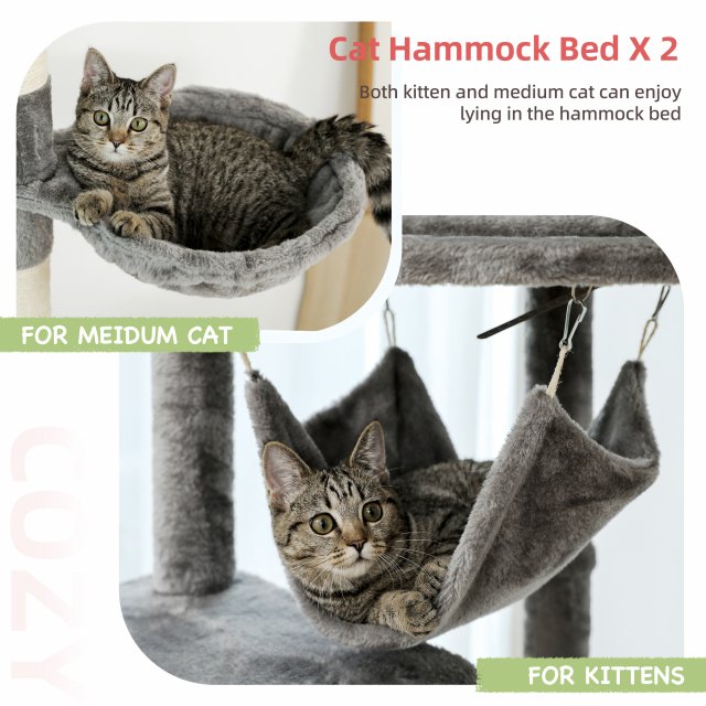 Floor to Ceiling Adjustable Cat Tree Tower with Hammock and Condo for Large Cats - Image 3