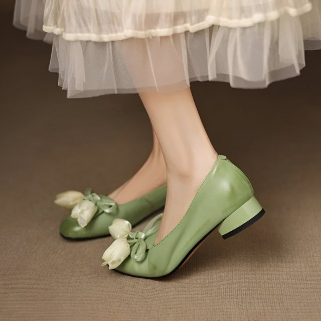 Genuine Cow Leather Loafers for Women with Butterfly Knot and Round Toe - Image 6