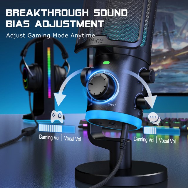 USB Condenser Gaming Microphone with Noise Cancellation, RGB, and Volume Balance - Image 3