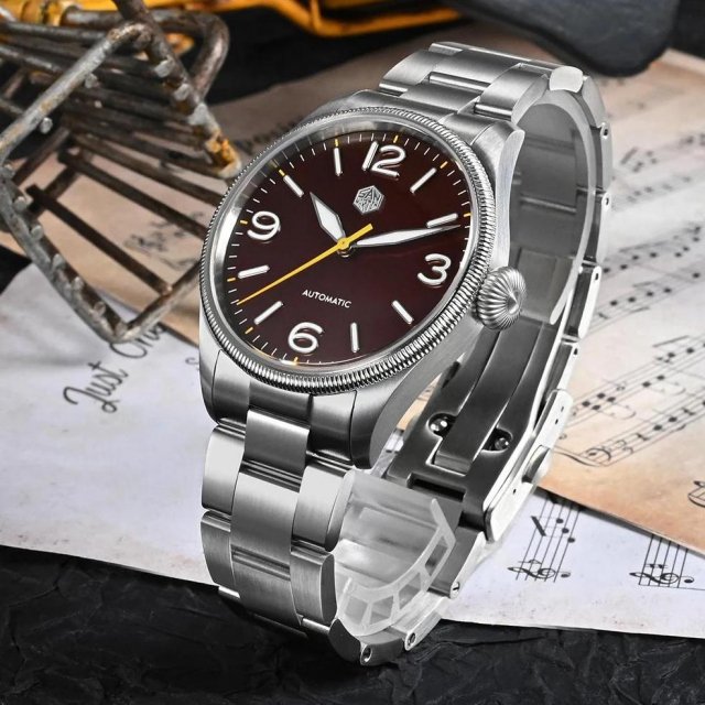 38.5mm Retro Automatic Pilot Watch with Sapphire Crystal & Coin Bezel - Image 3