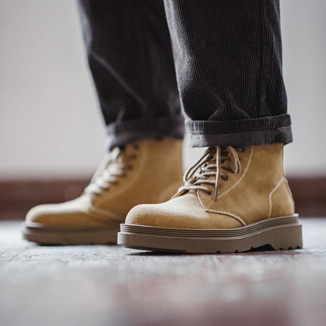 Men's Cow Suede Work Boots – Warm Mid-Calf Lace-Up Winter Shoes with Rubber Sole - Image 7