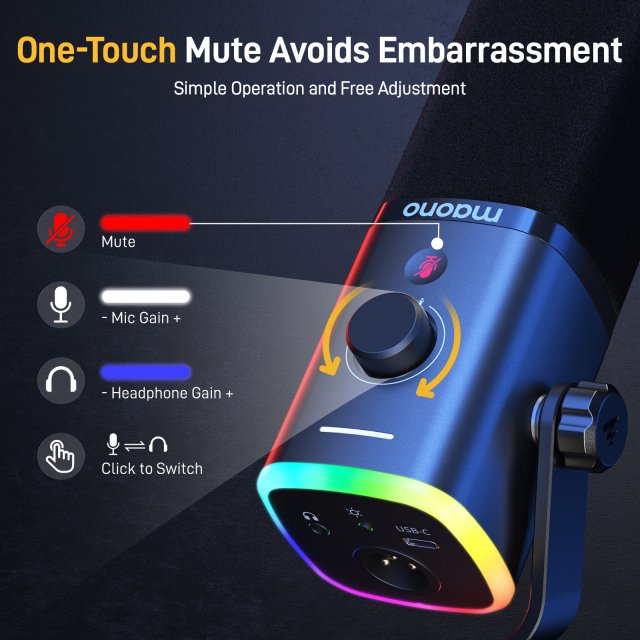 Dynamic USB-C & XLR Gaming Microphone with RGB and Noise Reduction - Image 6