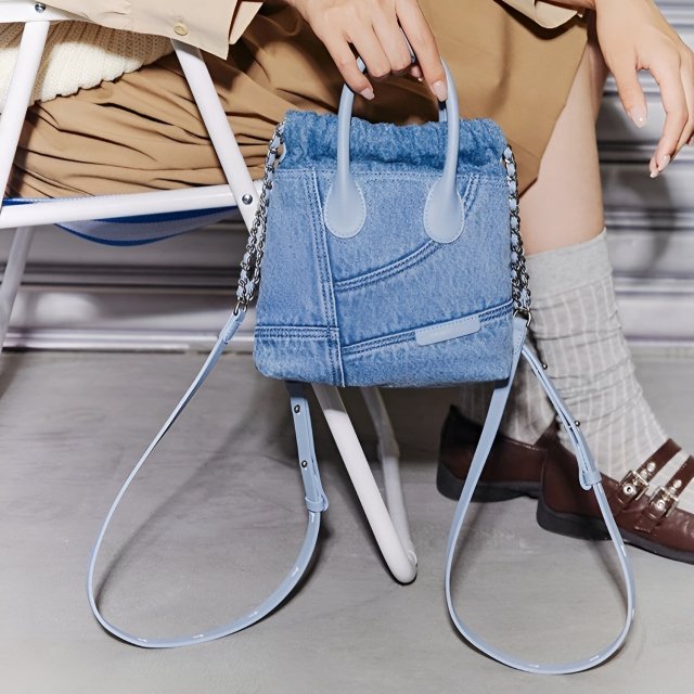 Mini Denim Hobo Backpack for Women - Image 3