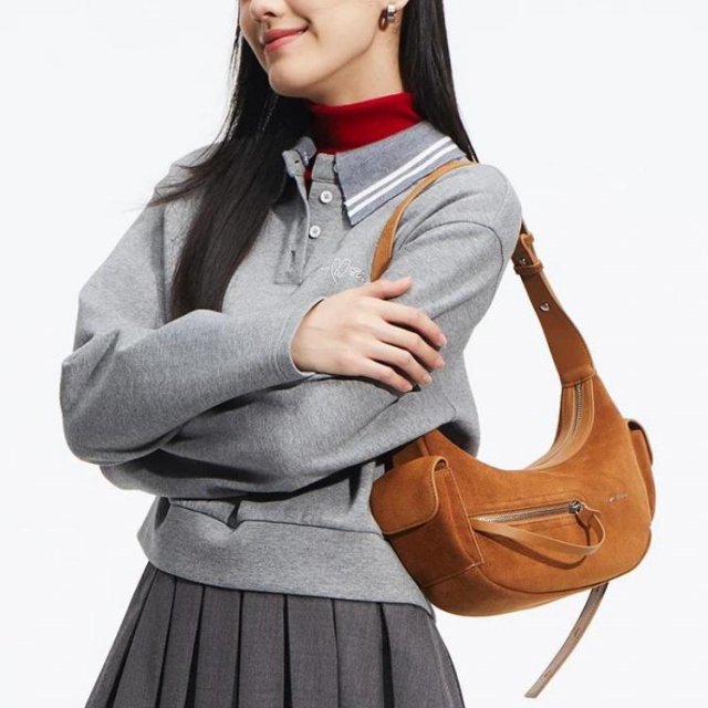 Suede Crescent Shoulder Bag – Chic and Elegant Handbag - Image 5