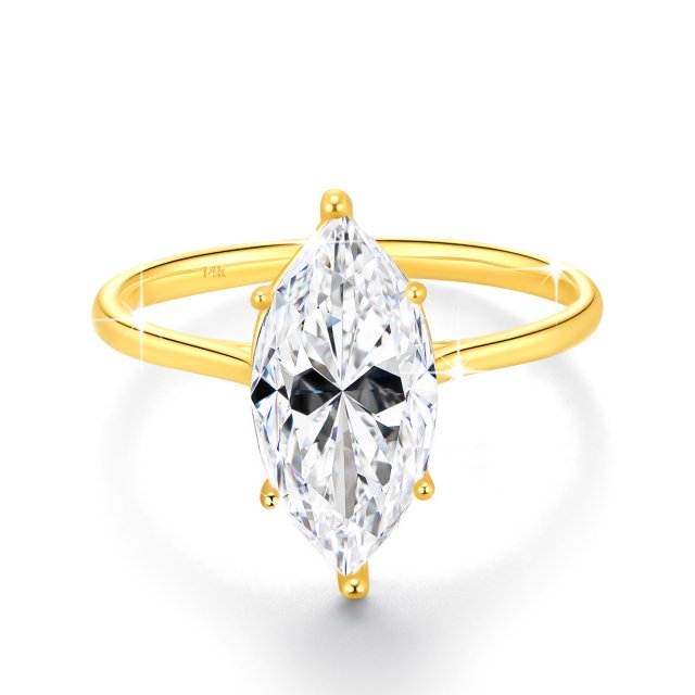 3ct Marquise Cut Moissanite Engagement Ring in Real 14K Yellow Gold with Certificate - Image 5