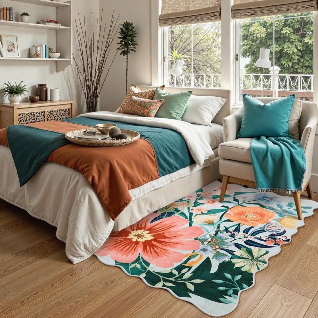 Black Floral Shaped Washable Rug - Image 4