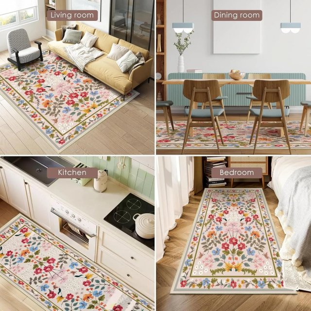 Pastoral Floral Washable Non-Slip Living Room & Bedroom Carpet Rug - Image 4