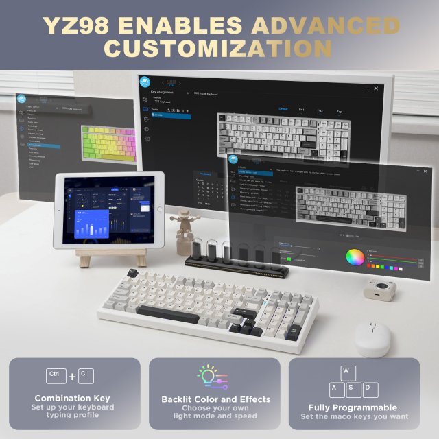 Wireless 98% Mechanical Gaming Keyboard – Hot Swappable, RGB Backlit, White - Image 4