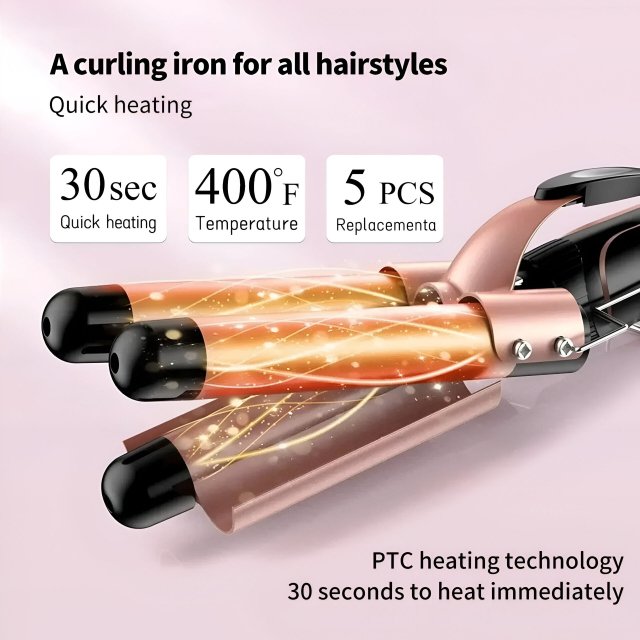 5 in 1 Curling Iron 3 Barrel Hair Crimper Waver with Fast Heating for All Hair Types - Image 6