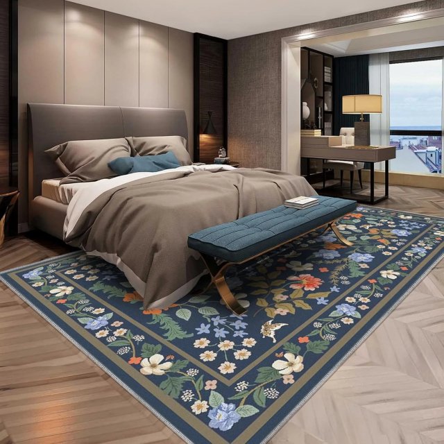 Pastoral Floral Washable Non-Slip Living Room & Bedroom Carpet Rug - Image 7