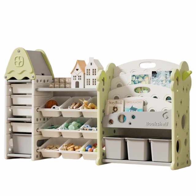 Castle-Shaped Kids Toy Organizer with 4-Tier Bookshelf and 17 Storage Bins - Image 7