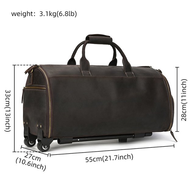 Men’s Leather Rolling Duffel Bag - Image 10