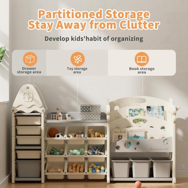 Castle-Shaped Kids Toy Organizer with 4-Tier Bookshelf and 17 Storage Bins - Image 4
