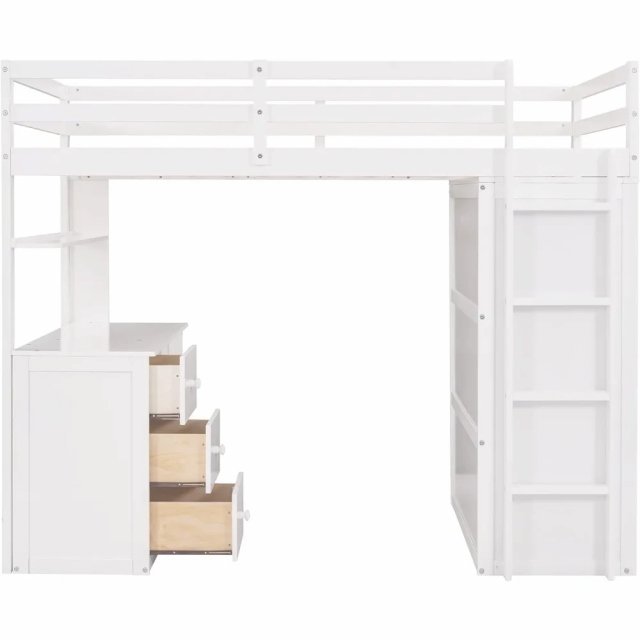 Twin Loft Bed with Desk, Wardrobe, and Storage Drawers - Image 7
