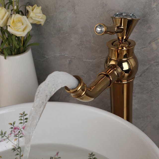 Luxury Ceramic Bathroom Vessel Basin Sink with Flower & Bird Design and Gold Faucet - Image 2