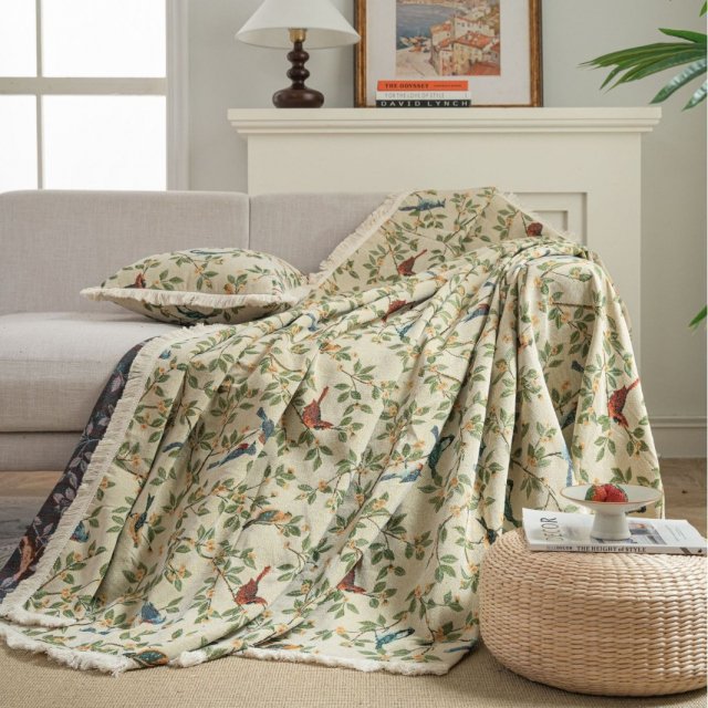 Jacquard Green Retro Bird Sofa Cover - Image 5