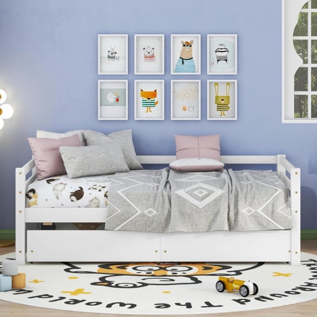 Wooden Twin Daybed with Drawers – Sofa Bed Frame for Kids Room or Living Room - Image 3