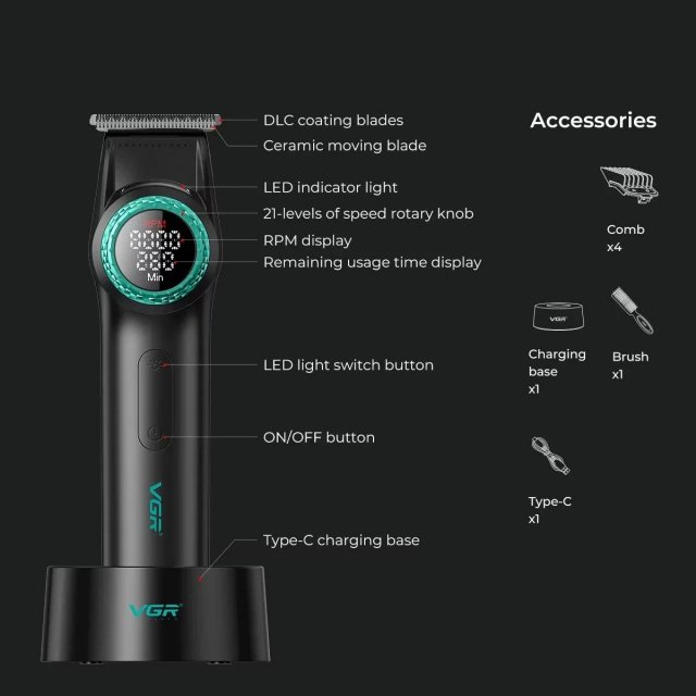 Professional Hair Clipper with LED Display & DLC Blades for Men - Image 3