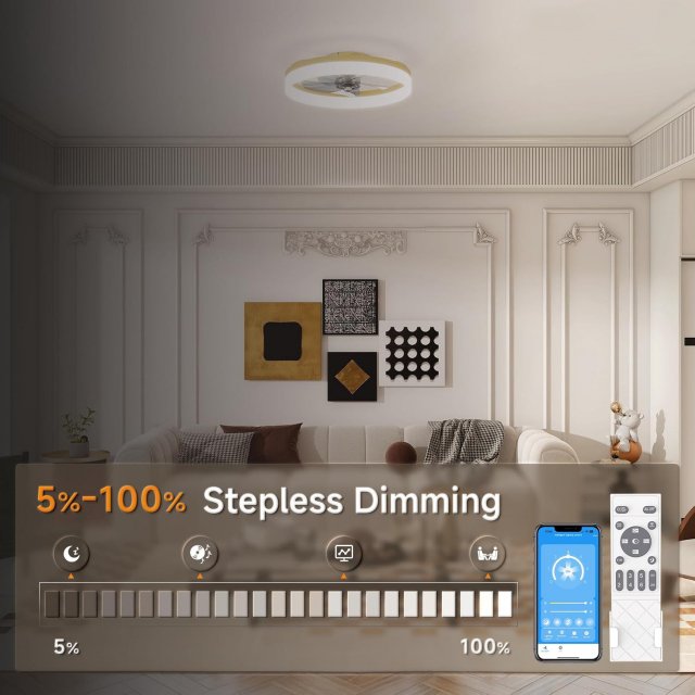 Dimmable Bladeless Ceiling Fan with Light and Remote, 19.7in Low Profile Fandelier - Image 5