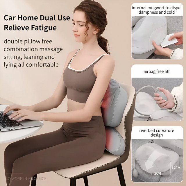 2-in-1 Neck and Back Massager Pillow with Heat & Air Traction – Home & Car Use - Image 3