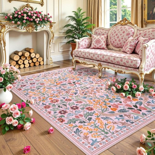 Pink Floral Soft Area Rug for Bedroom, Nursery, and Living Room Decor - Image 3