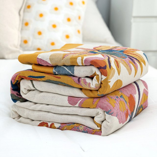Floral Cotton Gauze Throw Blanket - Image 5