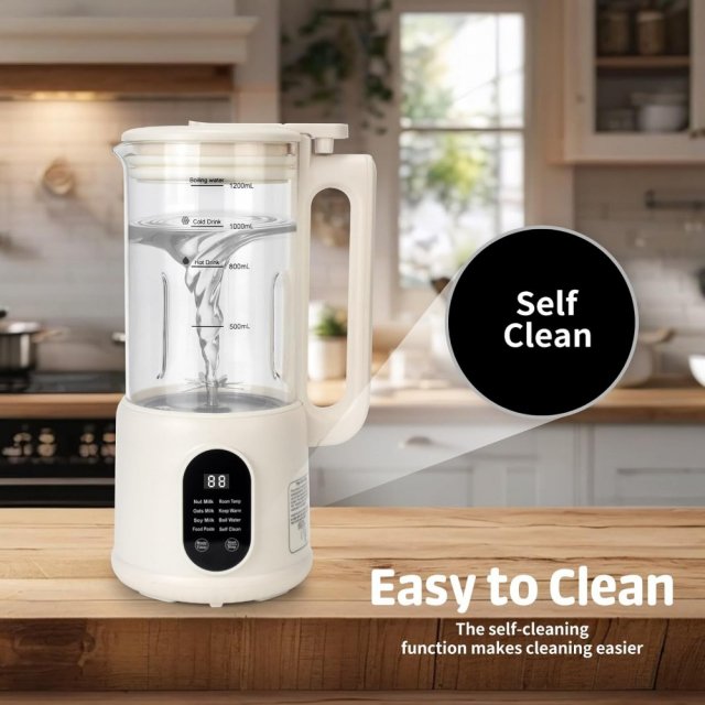 8-in-1 40oz Nut Milk Maker with Timer, Self-Cleaning, for Almond & Soy Drinks - Image 4