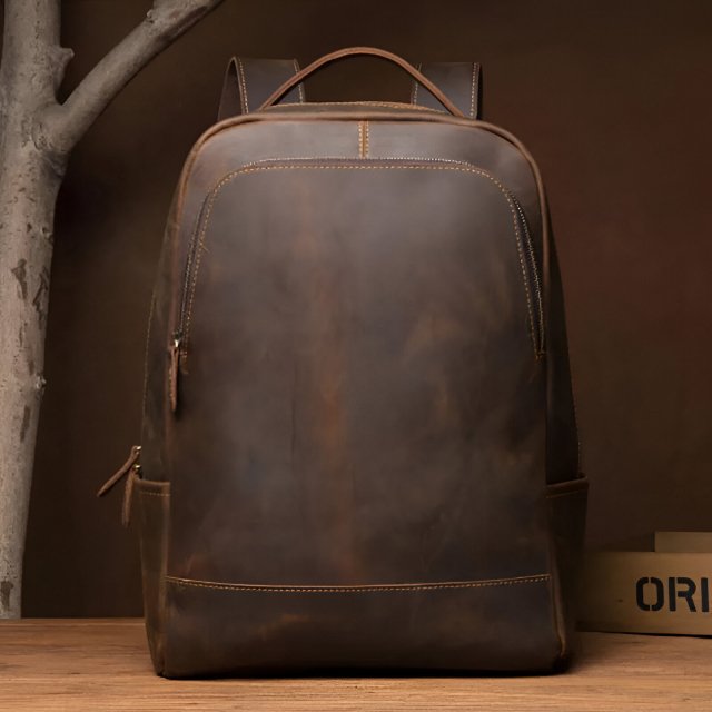 Genuine Leather Men's Backpack for 15.6" Laptop - Stylish and Durable Travel Rucksack - Image 4