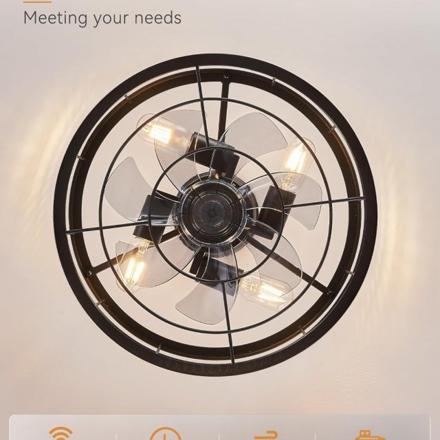 16.5" Black Industrial Caged Ceiling Fan with Light and Remote Control - Image 6