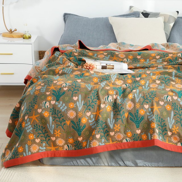 Pure Cotton Gauze Blanket with Sea World Pattern - Image 6