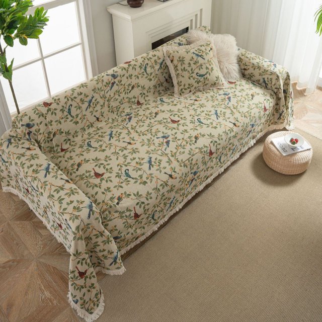 Jacquard Green Retro Bird Sofa Cover - Image 6