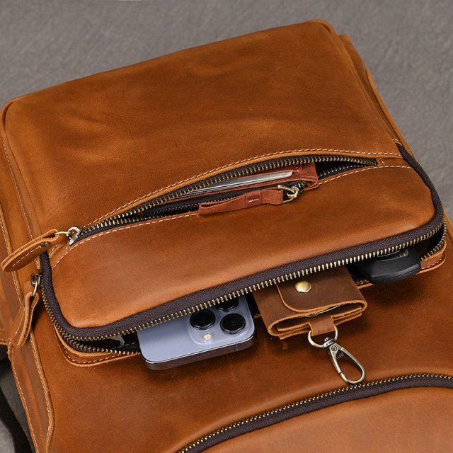 Genuine Leather 15-inch Business Laptop Backpack for Men – Travel & Daily Use Rucksack - Image 4